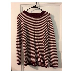 Maroon and white long sleeve top